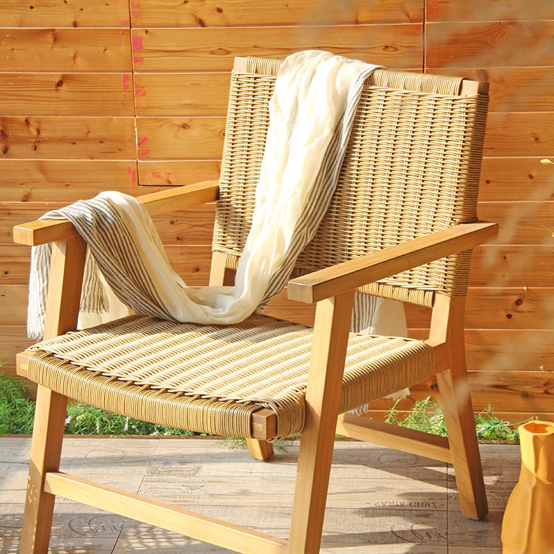 Solid Wood Frame Resort Villa Courtyard Wicker Leisure Chair