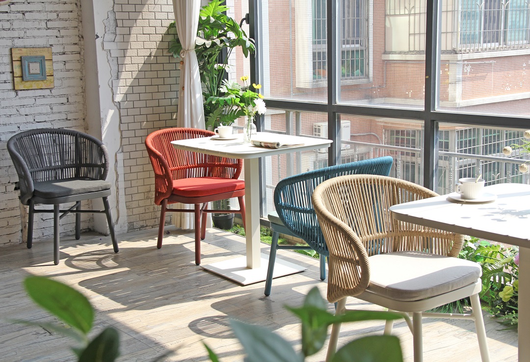 Coffee woven rope chairs