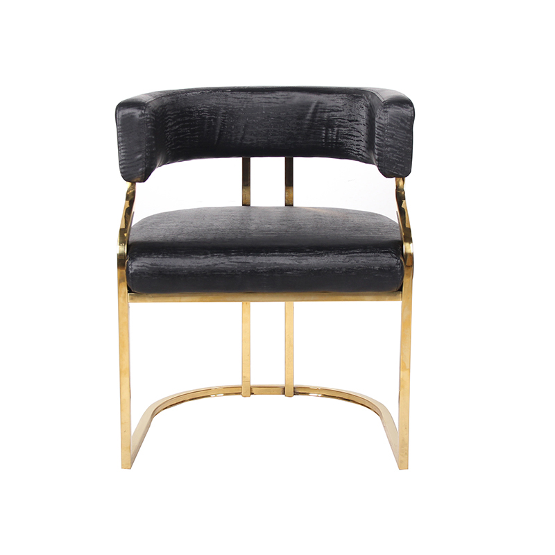 Luxury Black Upholstered Dining Armchair Gold Stainless Steel Frame For Restaurant Banquet