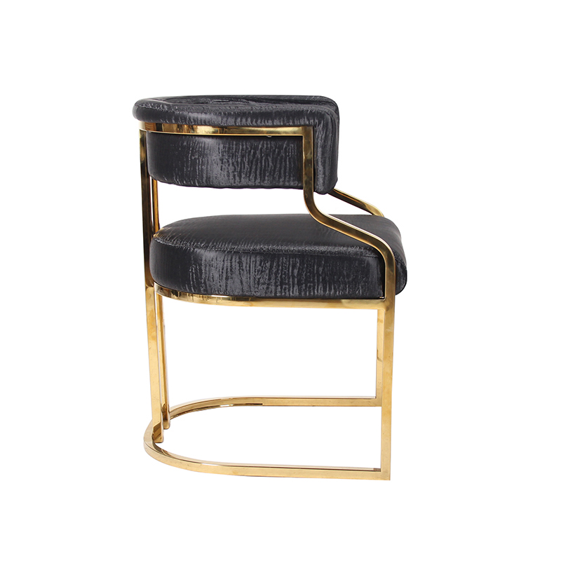 Luxury Black Upholstered Dining Armchair Gold Stainless Steel Frame For Restaurant Banquet