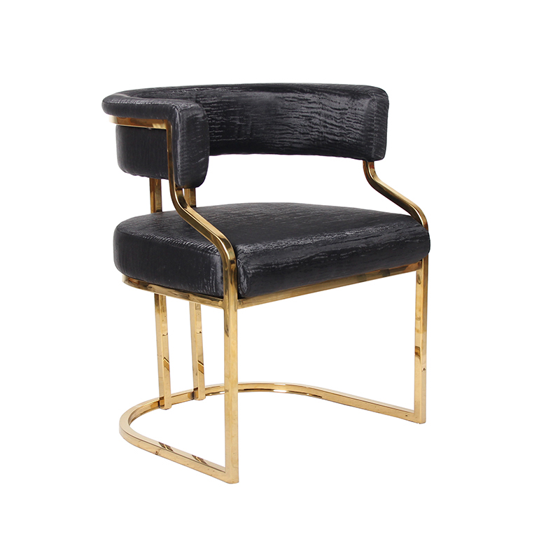 Luxury Black Upholstered Dining Armchair Gold Stainless Steel Frame For Restaurant Banquet