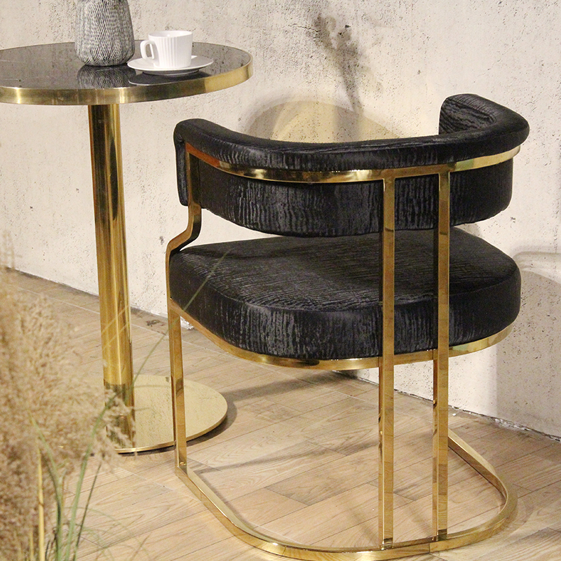 Luxury Black Upholstered Dining Armchair Gold Stainless Steel Frame For Restaurant Banquet