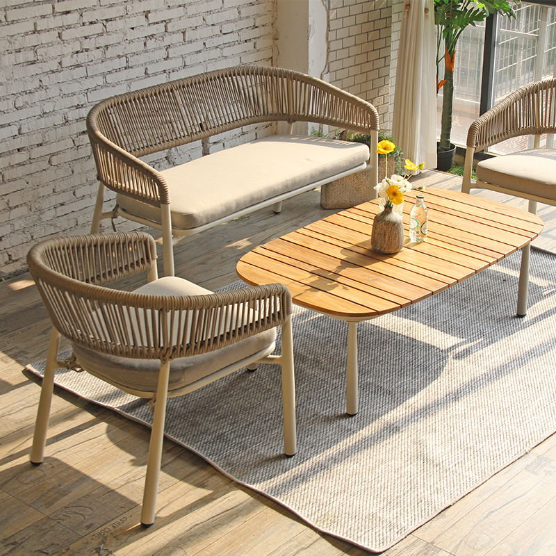 Premium Rope Outdoor Sofa Set With Center Table For Patio Or Garden