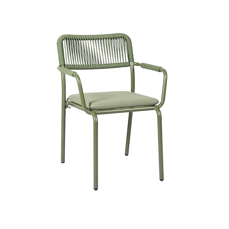 Modern Woven Rope Chair With Cushion Waterproof Metal Frame For Outdoor Restaurant