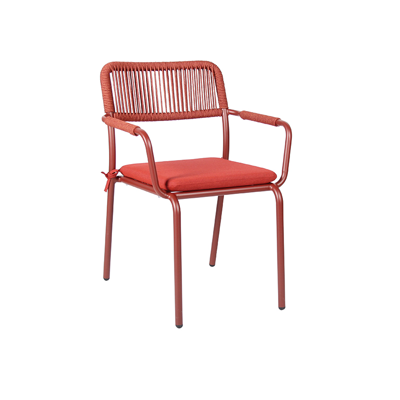 Modern Woven Rope Chair With Cushion Waterproof Metal Frame For Outdoor Restaurant