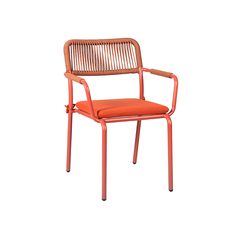 Modern Woven Rope Chair With Cushion Waterproof Metal Frame For Outdoor Restaurant