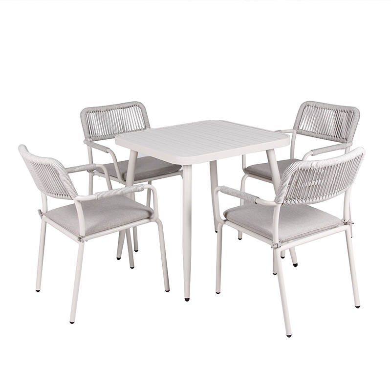 Modern Woven Rope Chair With Cushion Waterproof Metal Frame For Outdoor Restaurant