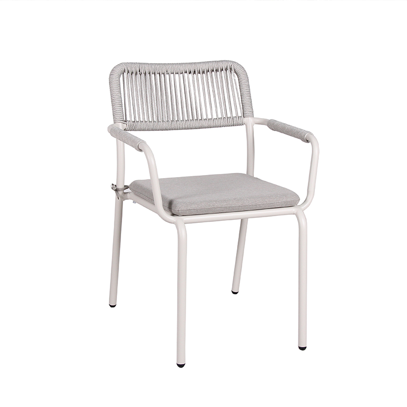 Modern Woven Rope Chair With Cushion Waterproof Metal Frame For Outdoor Restaurant