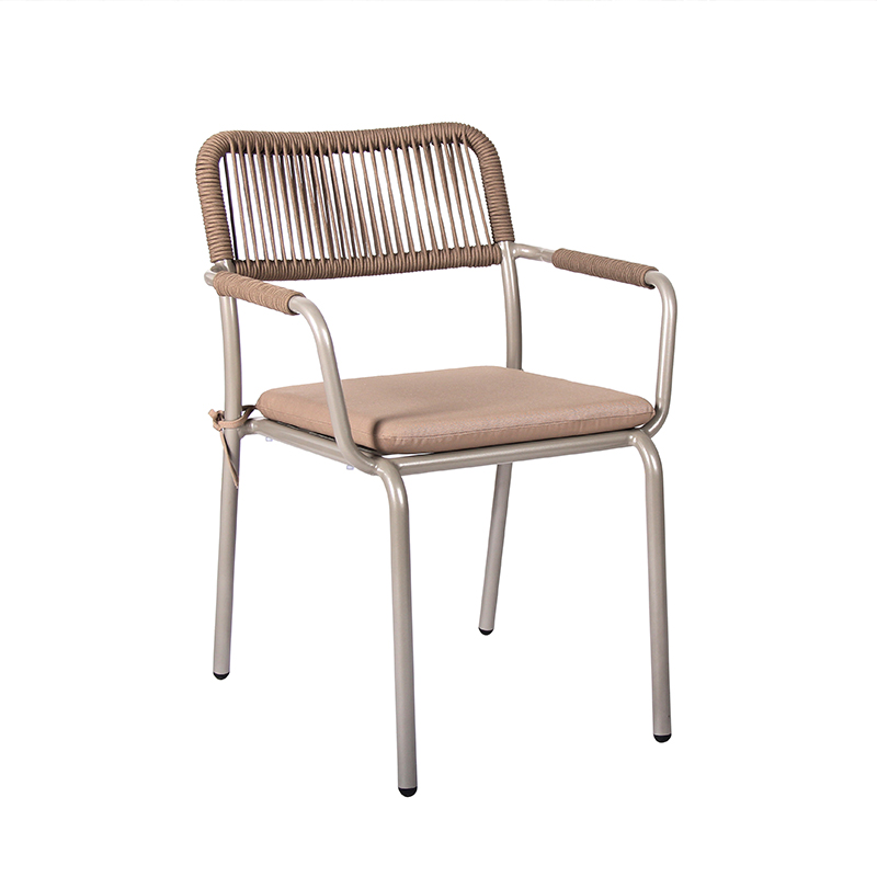 Modern Woven Rope Chair With Cushion Waterproof Metal Frame For Outdoor Restaurant