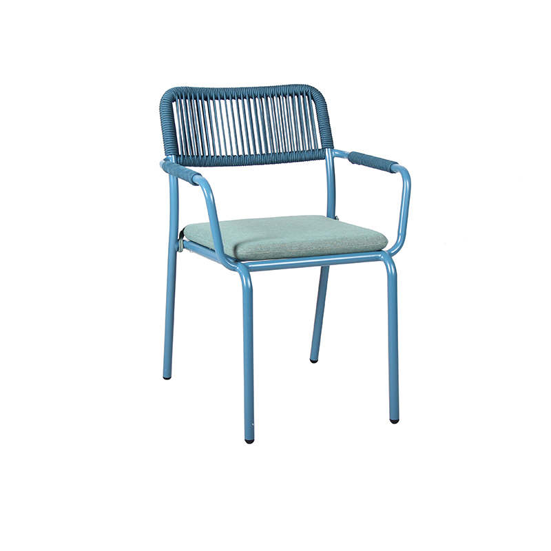 Modern Woven Rope Chair With Cushion Waterproof Metal Frame For Outdoor Restaurant