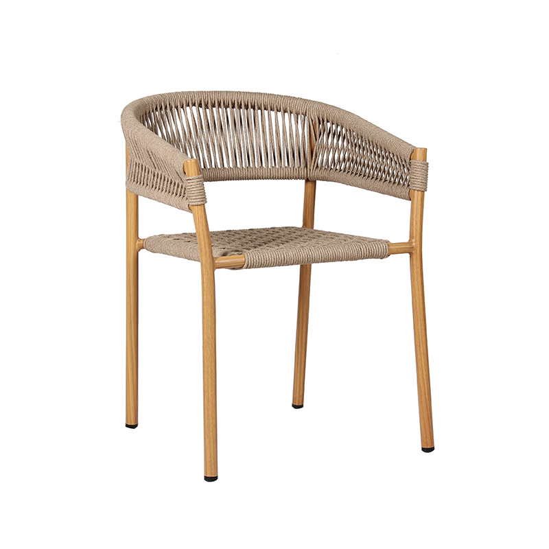 Multicolor Handwoven Rope Chair Teak Colored Frame For Outdoor Area