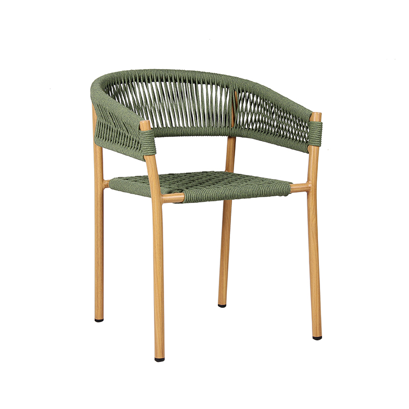 Multicolor Handwoven Rope Chair Teak Colored Frame For Outdoor Area