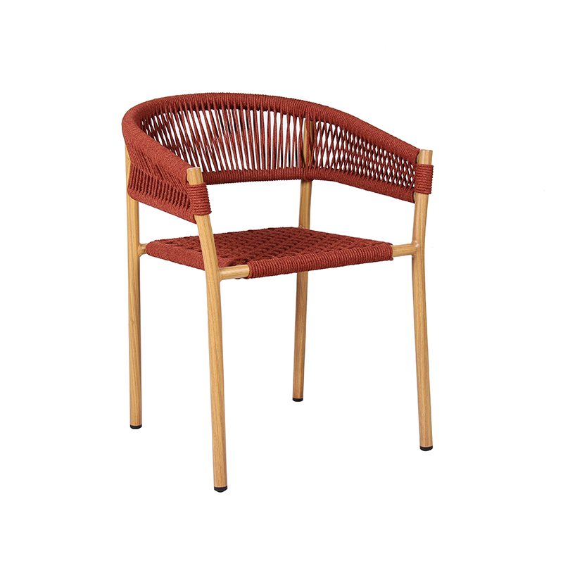 Multicolor Handwoven Rope Chair Teak Colored Frame For Outdoor Area
