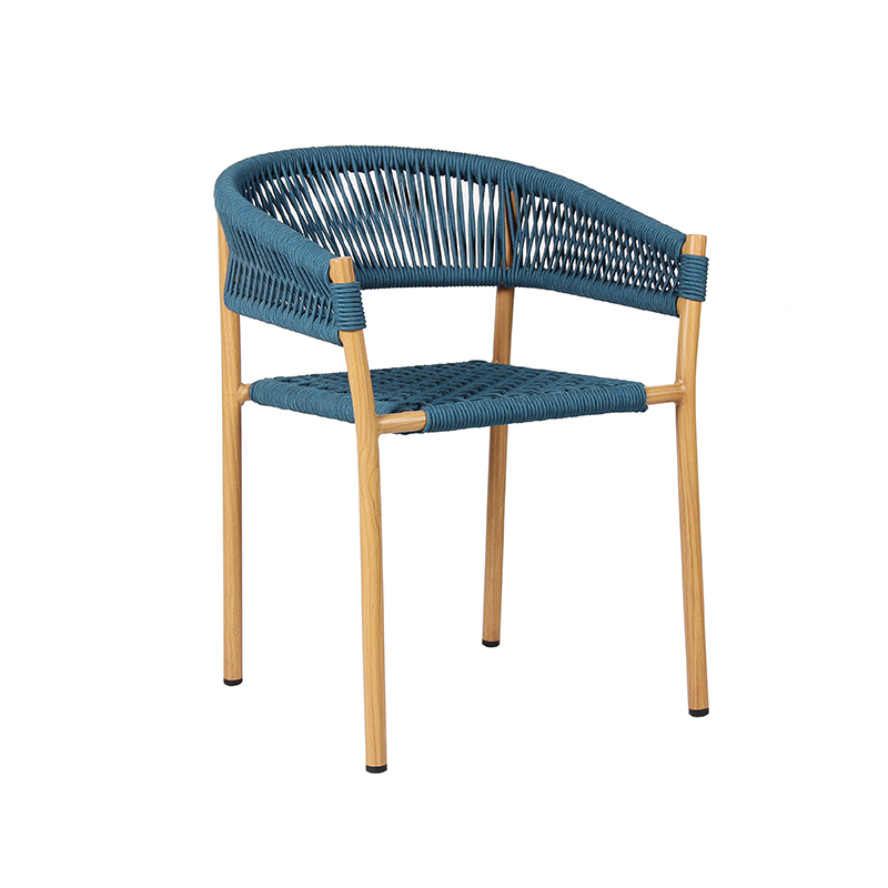 Multicolor Handwoven Rope Chair Teak Colored Frame For Outdoor Area