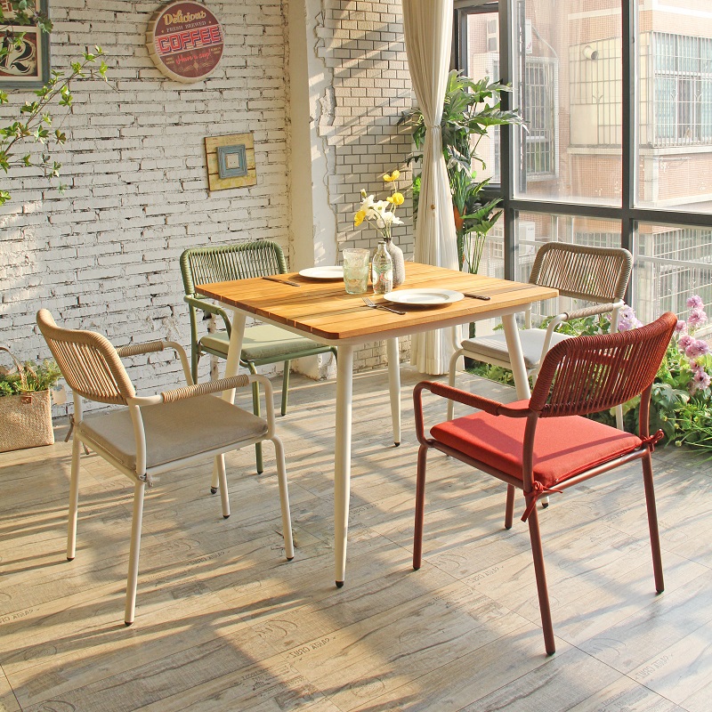 Modern Woven Rope Chair With Cushion Waterproof Metal Frame For Outdoor Restaurant