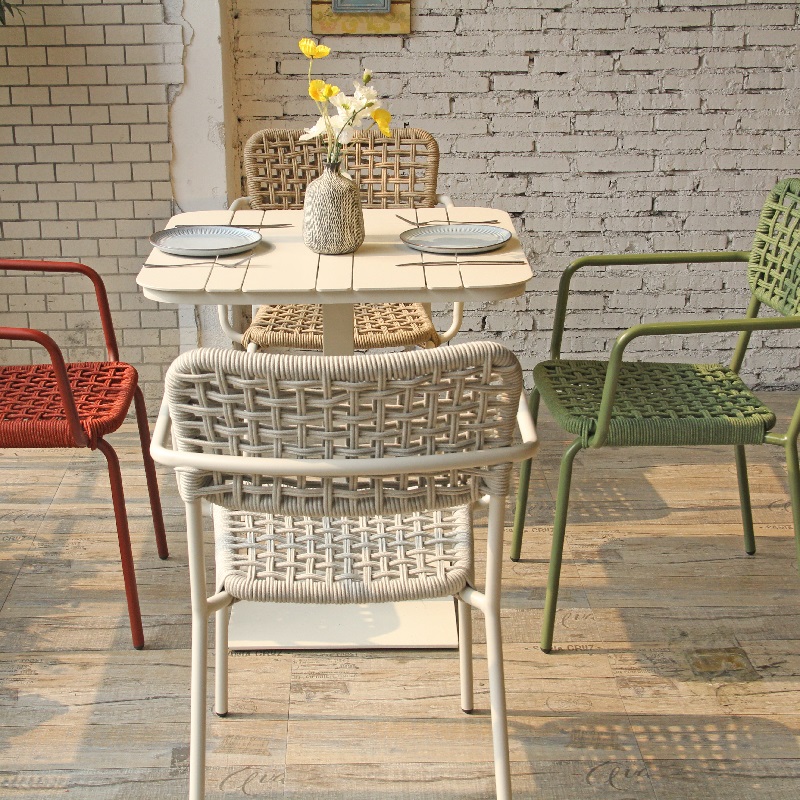 Garden Rope Weaving Chair Aluminum Frame Outdoor Table Dining Set