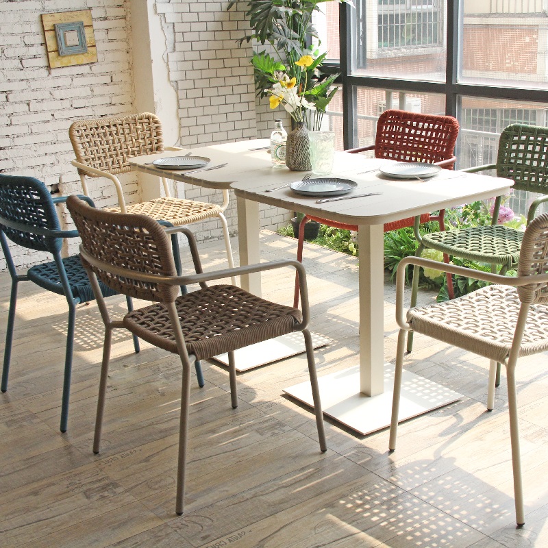 Garden Rope Weaving Chair Aluminum Frame Outdoor Table Dining Set