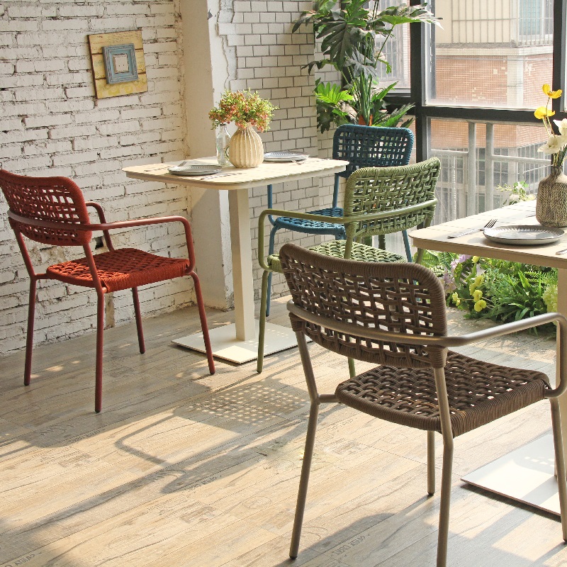 Garden Rope Weaving Chair Aluminum Frame Outdoor Table Dining Set