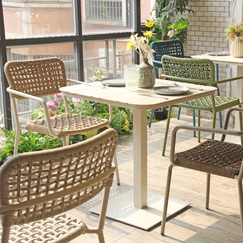 Garden Rope Weaving Chair Aluminum Frame Outdoor Table Dining Set