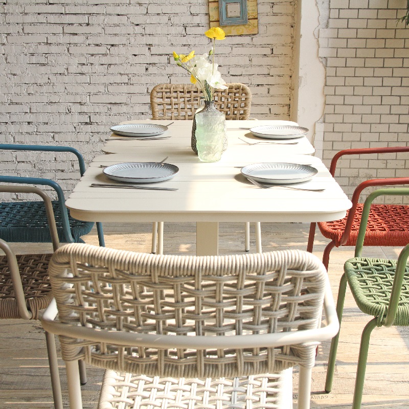 Garden Rope Weaving Chair Aluminum Frame Outdoor Table Dining Set