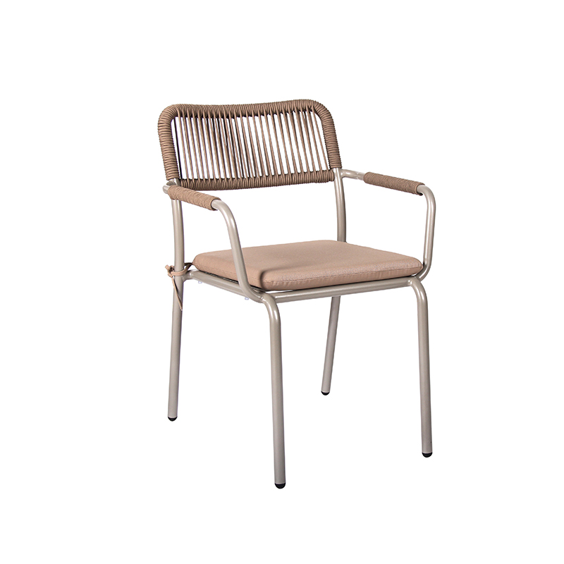 Outside Rope Weave Chair Aluminum Dining Table Set For Hotel Restaurant