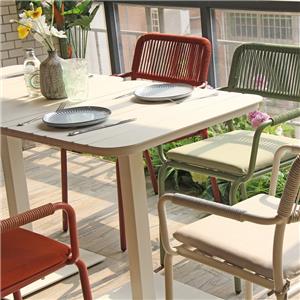 Outside Rope Weave Chair Aluminum Dining Table Set For Hotel Restaurant