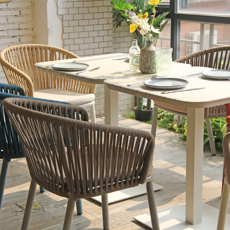 Bistro Cafe Outdoor Rope Woven Chair Aluminum Dining Table Furniture Set