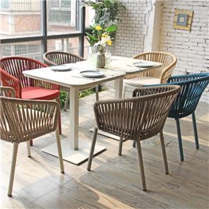 Bistro Cafe Outdoor Rope Woven Chair Aluminum Dining Table Furniture Set