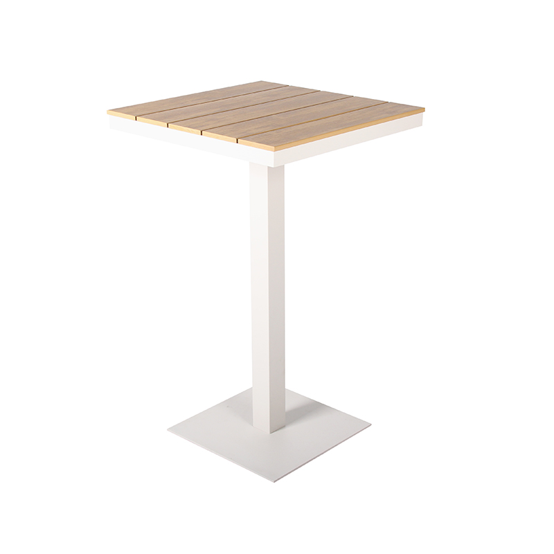 Modern Patio Square Faux Wood Top Aluminum Outdoor Cafe Bar High Table