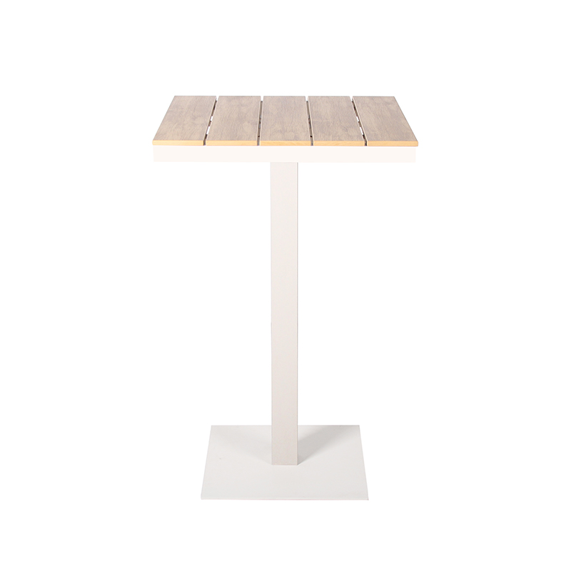 Modern Patio Square Faux Wood Top Aluminum Outdoor Cafe Bar High Table
