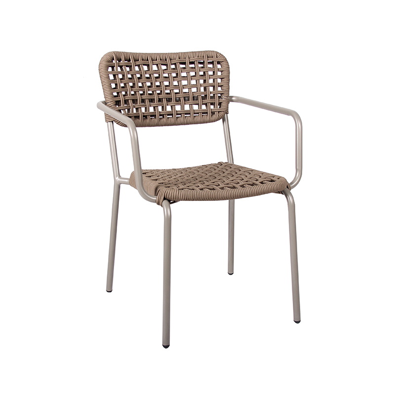 Outside Dining Furniture Set Teak Wood Table Woven Rope Chairs With Aluminium Frame
