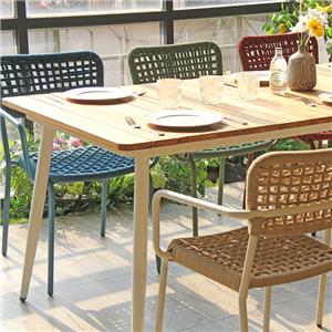 Outside Dining Furniture Set Teak Wood Table Woven Rope Chairs With Aluminium Frame