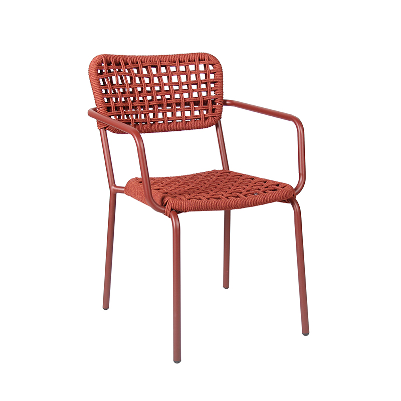 Outside Dining Furniture Set Teak Wood Table Woven Rope Chairs With Aluminium Frame