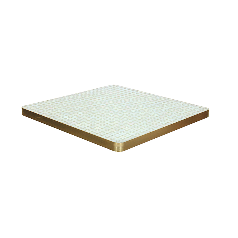 Vintage Beige Mosaic Square Table Top Metal Pedestal Base Outdoor Patio Cafe Furniture