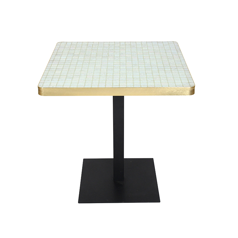 Vintage Beige Mosaic Square Table Top Metal Pedestal Base Outdoor Patio Cafe Furniture