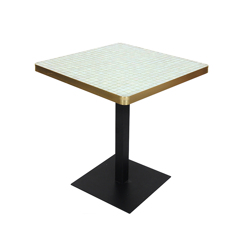Vintage Beige Mosaic Square Table Top Metal Pedestal Base Outdoor Patio Cafe Furniture