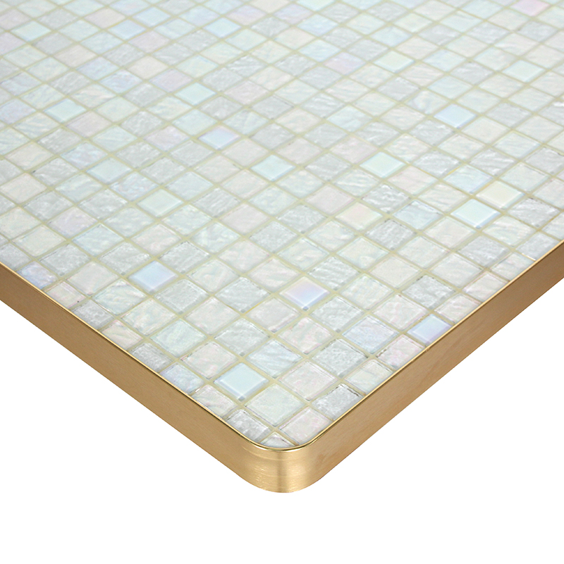 Vintage Beige Mosaic Square Table Top Metal Pedestal Base Outdoor Patio Cafe Furniture