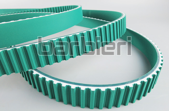 Timing belt tooth and back with polyamide fabric