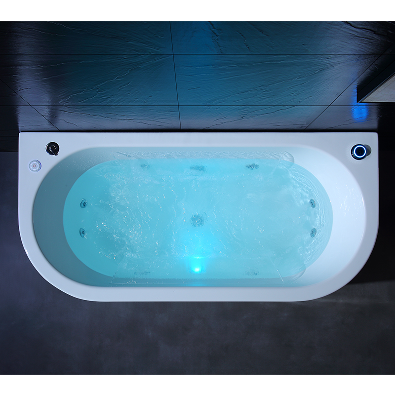 1800mm waterfall 1 person wall- against 3 sides skirt massage bathtub 1 button waterinlet jacuzzi