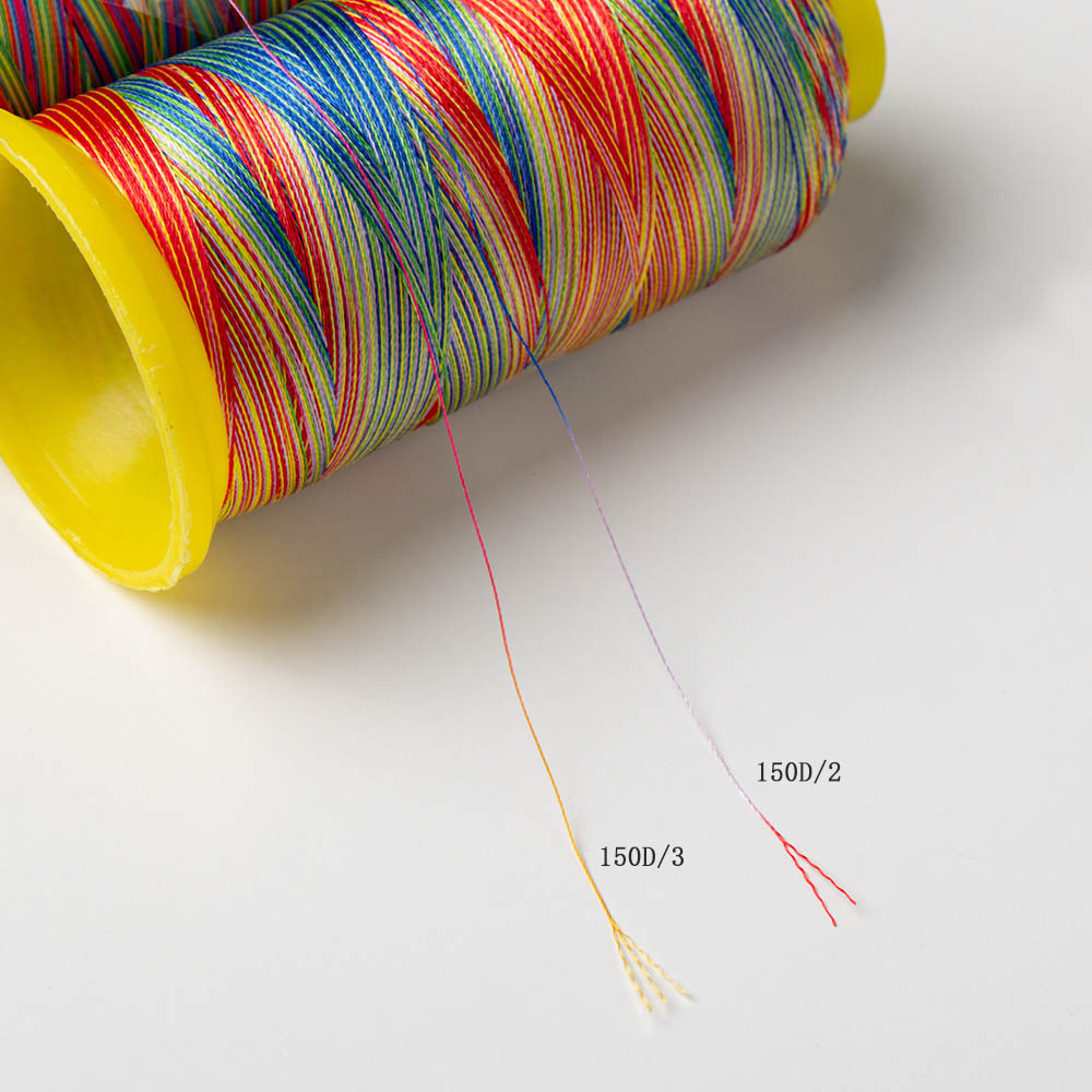 Multicolor 150D/300D/420D/630D/840D/1260D High Tenacity Thread Rainbow Polyester Yarn For Leather Product Sewing
