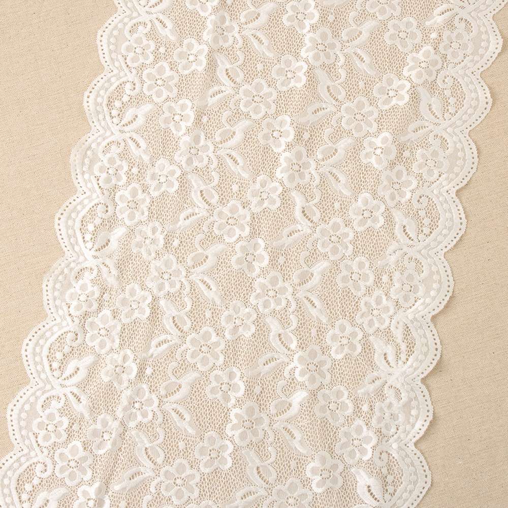 Renda elástica elástica de flor branca cintilante para véu de noiva alongado