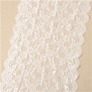 Renda elástica elástica de flor branca cintilante para véu de noiva alongado