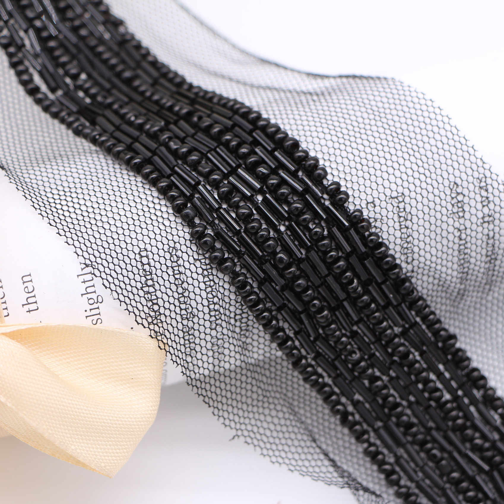 Retro Edge Pearl Ribbon Tassel Mesh Bead Catenary Lace Trim For Evening Dress Handbags