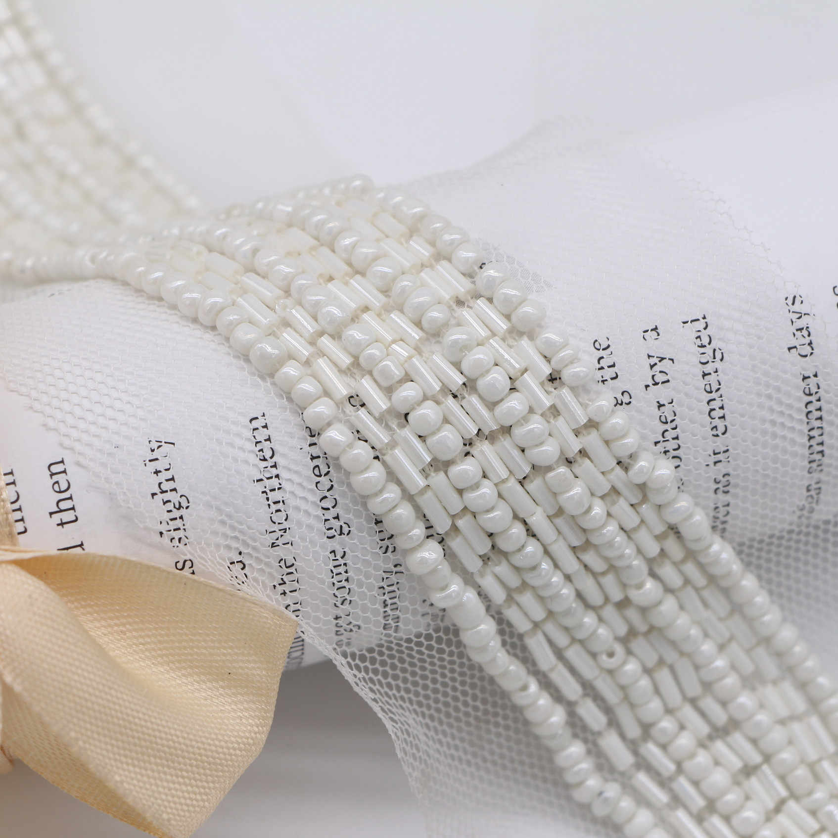 Retro Edge Pearl Ribbon Tassel Mesh Bead Catenary Lace Trim For Evening Dress Handbags