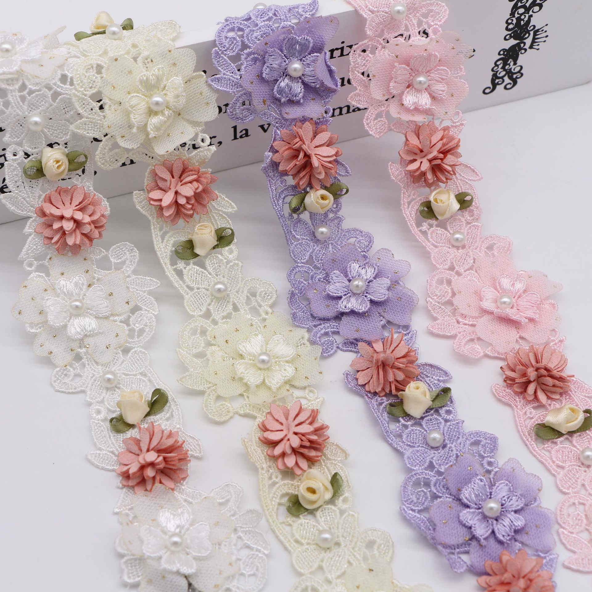 Китай Кружевная бейка с цветочной вышивкой 3d с пайетками и бисером, производитель