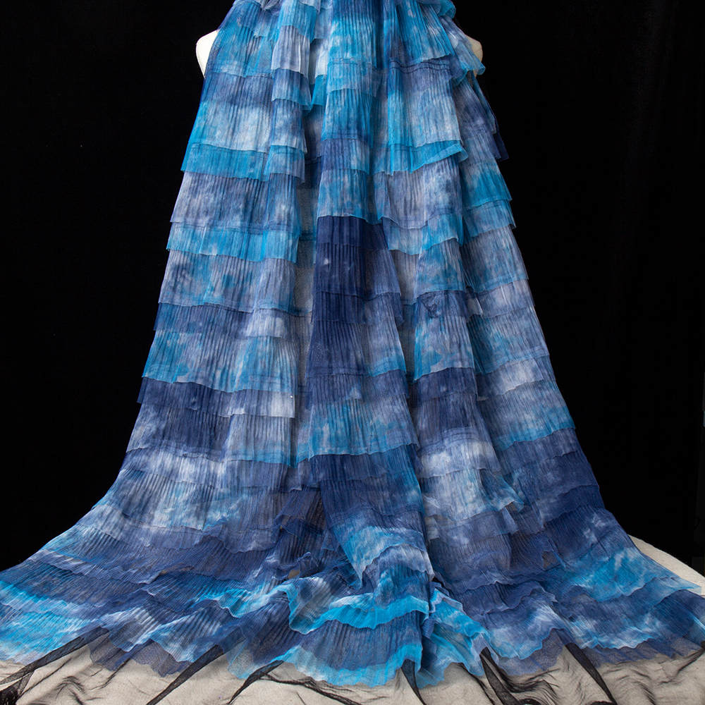 Tecido Ombre Tie Dye 3D Bolo Camada de Renda para Vestido de Princesa