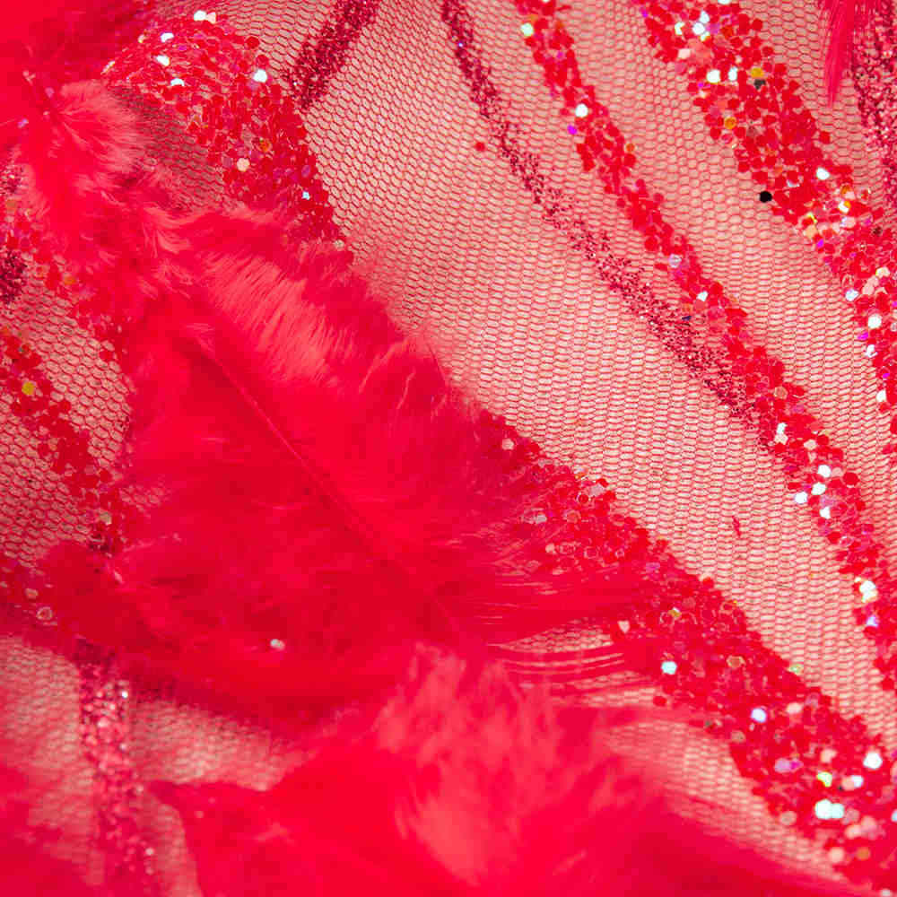 Red Flower Embroidery Sequin Fabric For Sequin Cloth Material