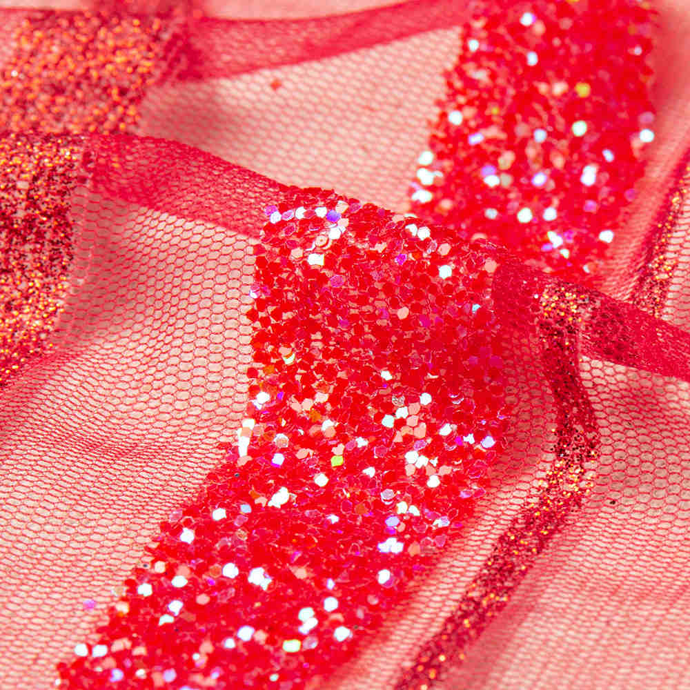 Red Flower Embroidery Sequin Fabric For Sequin Cloth Material