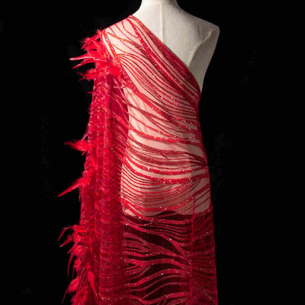 スパンコールの布材料のための赤い花の刺繍のスパンコールの生地