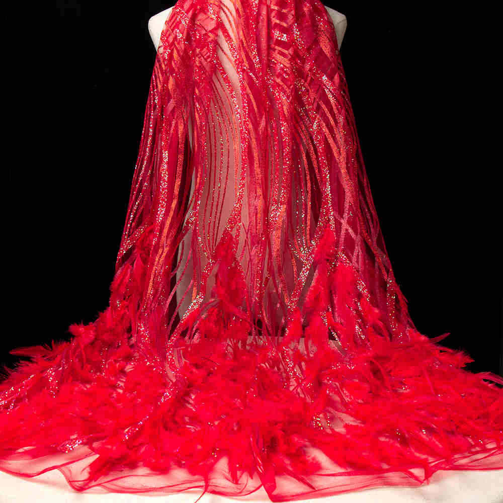 Китай Ткань Секин вышивки красного цветка для материала ткани Секин, производитель